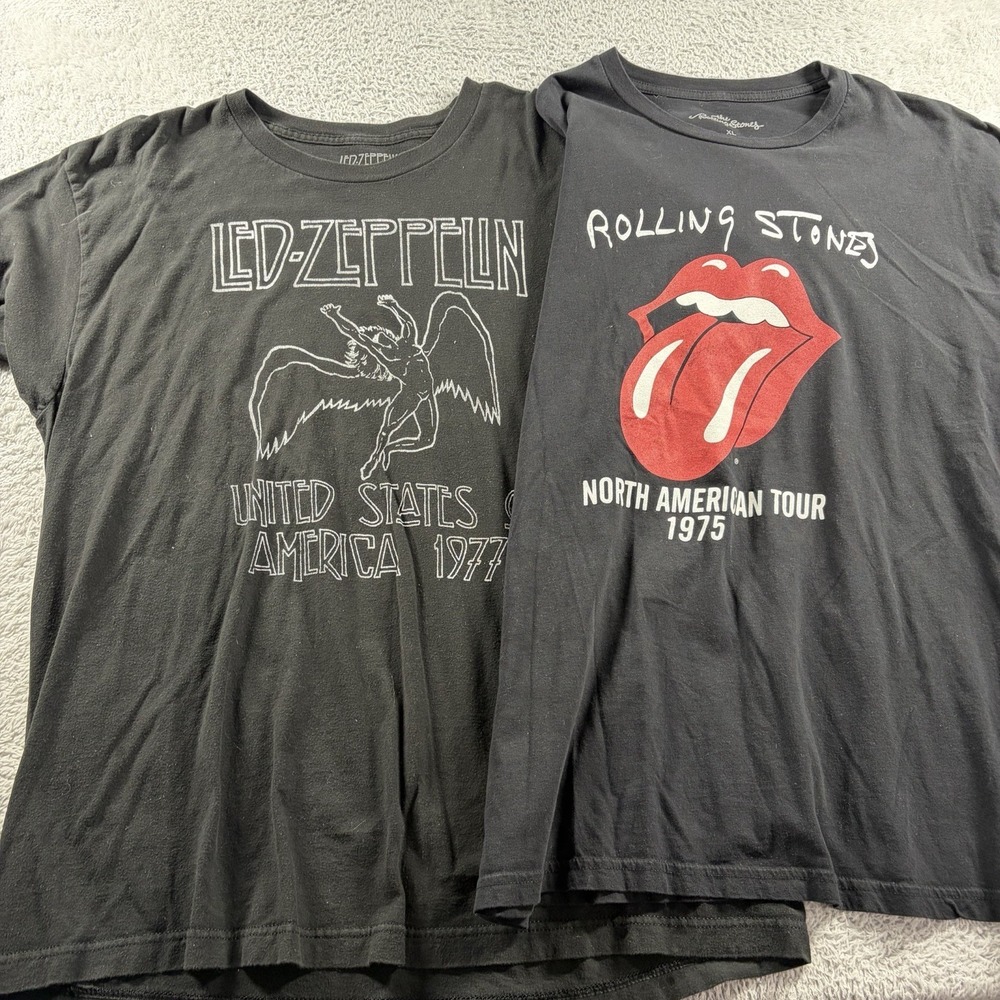 Rolling Stones Led Zeppelin Band Tee Bundle‎ Lot of 2 XL Black Modern Graphic
